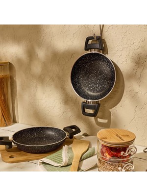 Evidea Kitchen Black Force Ikili Sahan Seti - Siyah - 18 cm + 20 cm
