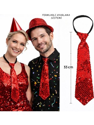 İlkyaz Fashion Kırmızı Pul Payetli Işıltılı Parti Kravatı 33 cm