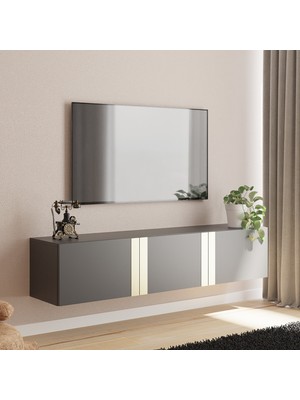 Nilah Nova Modern Duvara Monte Tv Sehpası 140 cm Antrasit Gold