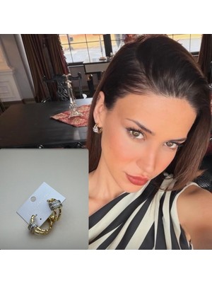 PremiumPort Işlemeli Taşlı Halka Küpe, Şık ve Zarif Tasarım, Özel Günler Için Ideal