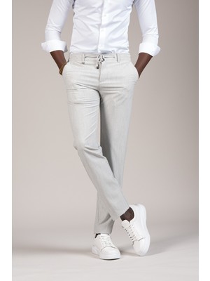 Perpant Slimfit Ince Çizgili Beli Iplikli ve Lastikli Likralı Yazlık Jogger Pantolon