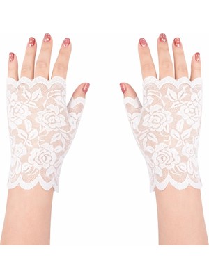 İlkyaz Fashion Beyaz Dantel Parmaksız Kısa Eldiven