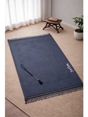 İhvan Online Isme Özel Yumuşak Kadife Dokulu Mihrap Desenli Peluş Seccade Siyah