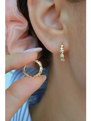 PremiumPort Şık Kalpli Zirkon Taşlı Küpe, Zarif Takı Aksesuarı