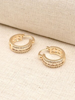 PremiumPort Parlak Zirkon Taşlı Çelik Halka Küpe, 1,7 Cm, Şık ve Zarif Tasarım