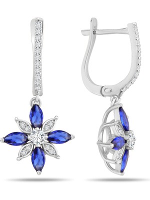 Keops Pırlanta Safir Taşlı Lotus Çiçeği Küpe - 1100676