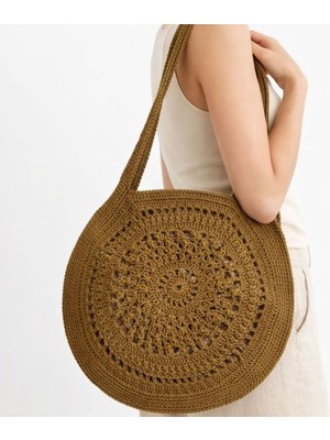 Uretti - Yıldız 7202 2120 Kağıt Kadın Omuz Çantası 42X38 cm Günlük Çanta - Kahverengi