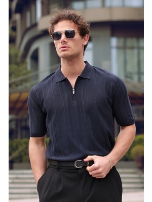 Aziso Erkek Polo Yaka Yarım Fermuarlı T-Shirt