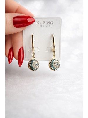 PremiumPort Parlak Zirkon Taşlı 14K Renkli Nazar Boncuklu Çelik Küpe