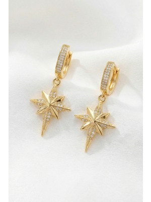 PremiumPort Şık Sallantılı Zirkon Taşlı Kadın Küpe, Gold Renk, Modern Tasarım