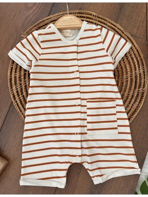 Butik Erkek Bebek Pamuklu Çizgili Tulum