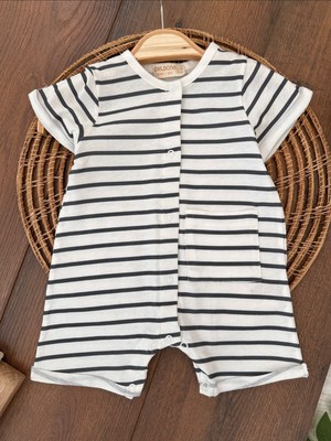 Butik Erkek Bebek Pamuklu Çizgili Tulum