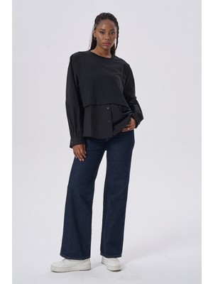 HANIQA Modern Tasarım Günlük Şık Bluz Katlı Bluz