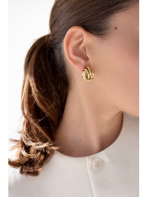 PremiumPort Şık 14K Altın Düğüm Mini Model Küpe, Zarif ve Modern Tasarım