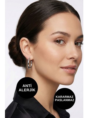 PremiumPort Şık Kadın Antialerjik Suya Dayanıklı Büyük Gümüş Halka Küpe