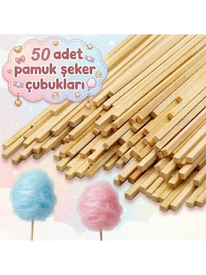 Neler Geldi Neler 50 Adet Ahşap Pamuk Şeker Çubuğu Pamuk Şeker Servis Çubuğu 30CM Uzunluk Pamuk Şeker Çubuk Cotton Candy