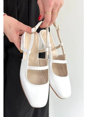 Mareandpanda Liva Beyaz Cilt Topuklu Ayakkabı