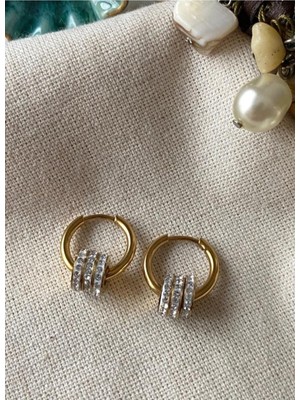 PremiumPort Parlak Taşlı Çelik Halkalar, Şık ve Modern Takı Seti