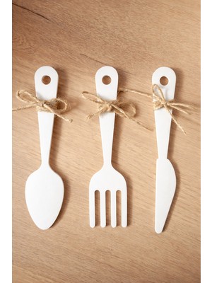 Rosfloa 3 Parça Dekoratif Ahşap Çatal-Kaşık-Bıçak Seti Mutfak, Kahve Köşesi, Dolap, Raf, Askı Süsü(19 Cm)