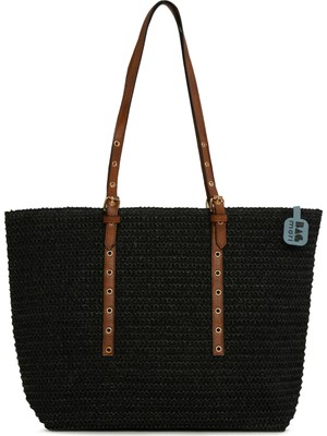 Bagmori Siyah Kemer Detaylı Tote Hasır Çanta