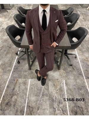 Fc Plus Bordo Renkli Yelekli Takım Elbise Erkek Basic Fit Model 50 Beden