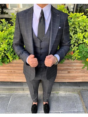 Fc Plus  Yaprak Desen Ekoseli Yelekli Takım Ebise