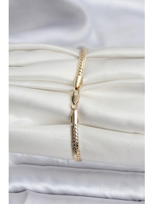 Senka Mey Ithalat® 14K Gold Renk Kaplama Lazer Ezme Zincir Model cm Kadın Bileklik