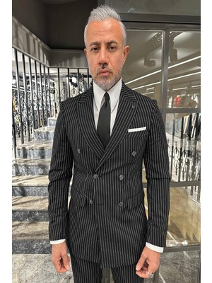 Fc Plus Çizgili Kruvaze Takım Elbise