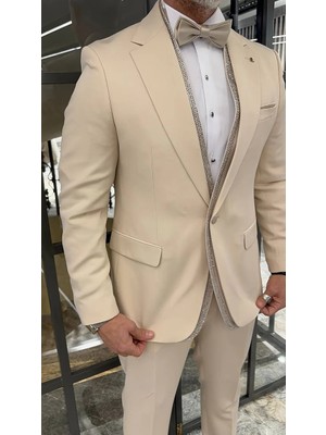 Fc Plus  Içten Saten Yaka Taşlı Takım Elbise