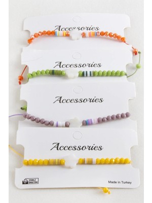 LTG Nova Çiçek Kristal Makrome Ip Bileklik