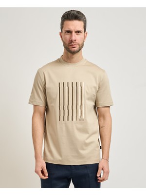 Boss Erkek Logolu Bisiklet Yaka Kısa Kol Standart Bej T-Shirt 50560466-286