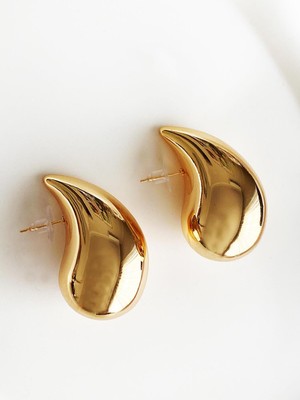 PremiumPort Şık Italyan Damla Çelik Küpe, 5cm Büyük Boy, Parlak Gold Renk