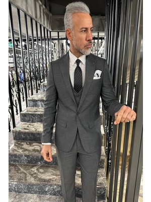 Fc Plus Füme Renkli Yelekli Takım Elbise Erkek Basic Fit Model 46 Beden