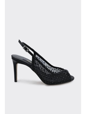 Derinet Taş Işlemeli Burnu Açık Kadın Abiye Ayakkabı