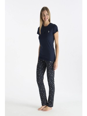 U.s. Polo Assn. 20231 Kadın Lacıvert Kısa Kollu Yarım Patlı Pijama Takımı