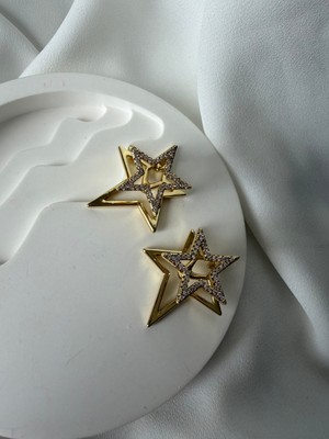 PremiumPort Parlak Taşlı Yıldız Tasarım Küpe, Şık ve Zarif Takı Hediye