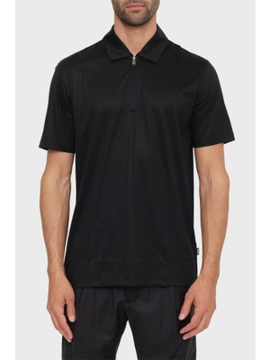 Boss Erkek Regular Fit Yarım Fermuarlı Kısa Kollu Siyah Polo Yaka T-Shirt 50537954-001