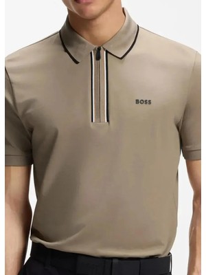 Boss Erkek Dar Kesim Nem Emici Esnek Pamuklu Kısa Kollu Kahverengi Polo Yaka T-Shirt 50555698-334