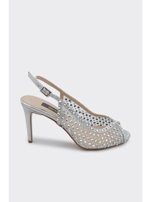 Derinet Taş Işlemeli Burnu Açık Kadın Abiye Ayakkabı