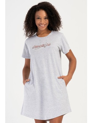 Vienetta Kadın Kısa Kol Gri Melanj Tunik C0T7N0704