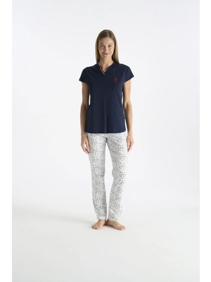 U.s. Polo Assn. 20235 Kadın Lacıvert Kısa Kollu Patlı Pijama Takımı