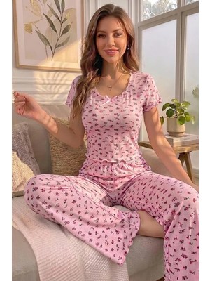 Bella Notte Fiyonk Detaylı Fırfırlı Kısa Kollu Yazlık Pijama Takımı