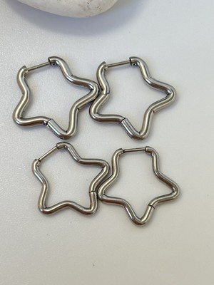 PremiumPort Ikili Çelik Yıldız Küpe Seti 18MM ve 23MM Gümüş Renk