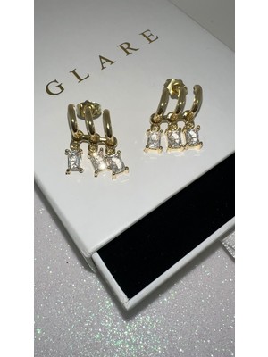 PremiumPort 3'lü Gold Baget Küpe, Zirkon Taş Detaylı, Paslanmaz Çelik, Şık Takı