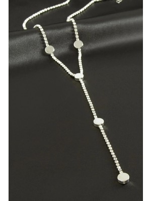 Prativas Yuvarlak Şerit Taşlı Çelik Y Kolye