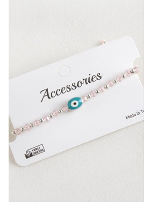 Prativas Oval Nazar Kristal Makrome Ip Bileklik 1 cm