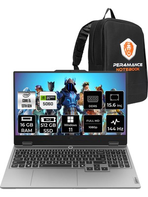 Lenovo Loq 15IRX10 i5 13450HX RTX 5060 8GB 16GB RAM 512GB SSD 15.6" FHD 144Hz Win11 Home 83JE00ENTRP362 Gaming Laptop + Per4 Çanta