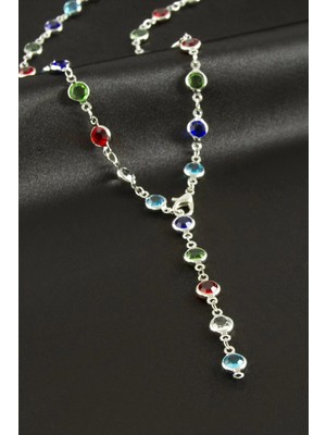 Prativas Yuvarlak Zirkon Taşlı Çelik Y Kolye