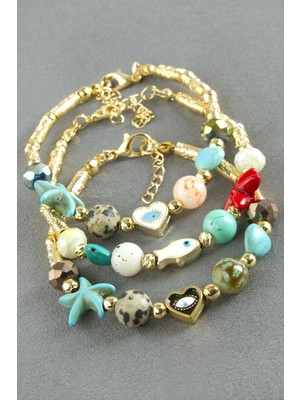 Prativas Karışık Turkuaz Taşlı Mineli Bileklik