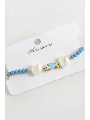 Prativas Balık Istiridye Inci Kristal Makrome Ip Bileklik